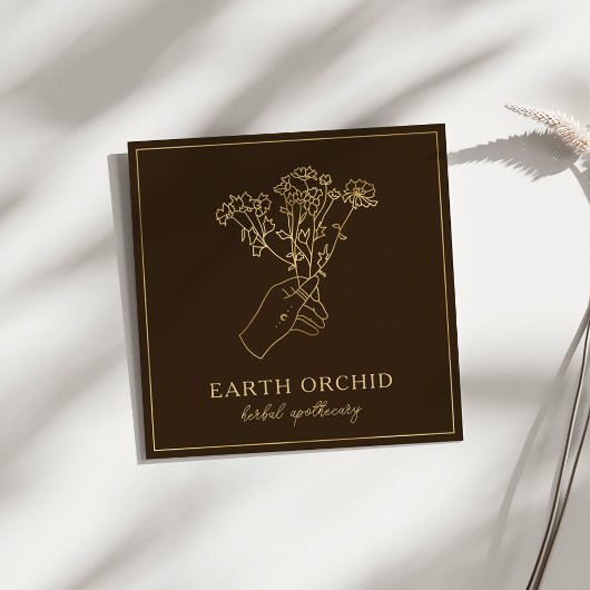 ハーブ+フローラ薬局金ゴールド&ブラウン スクエア名刺