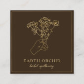 ハーブ+フローラ薬局金ゴールド&ブラウン スクエア名刺 (正面)