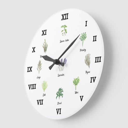 ハーブ 水彩 キッチン ガーデン 緑のスパイス タイム ラージ壁時計 (傾斜)