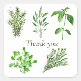 ハーブRosemary Sage Thyme Mint Parsley Thank You スクエアシール