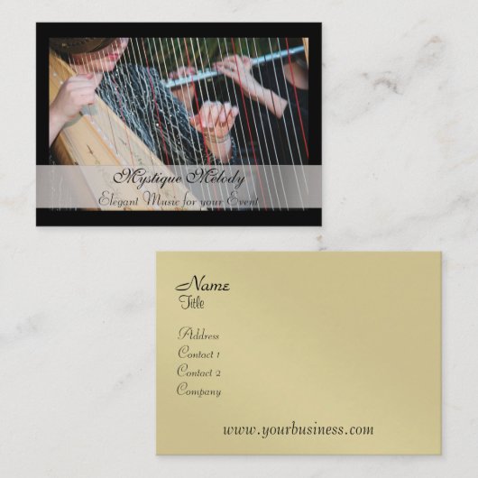 ハープおよびフルートのエレガントな音楽業界カード 名刺 (正面/裏面)