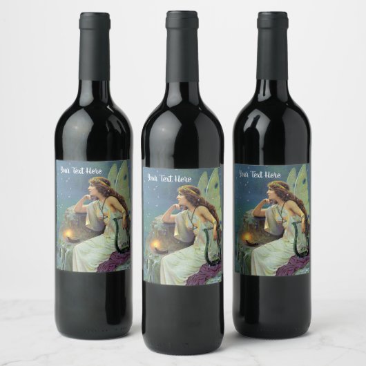 ハープかわいらしローソクと崖の上の妖精の白いドレス ワインラベル (ボトル)