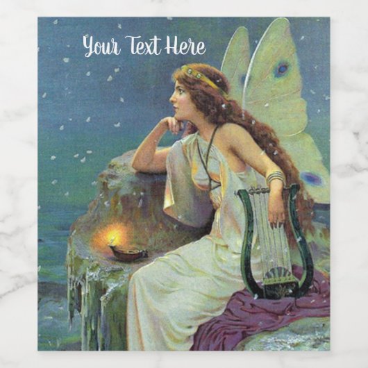 ハープかわいらしローソクと崖の上の妖精の白いドレス ワインラベル (シングルラベル)