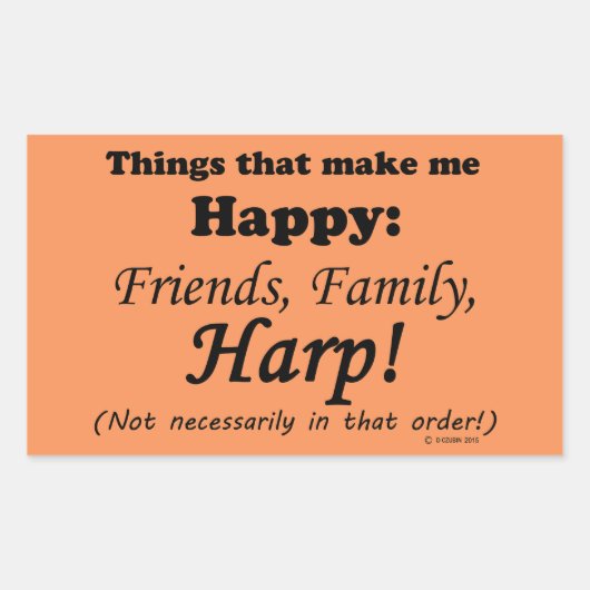 ハープで幸せになる 長方形シール (正面)