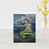 ハープのグリーティングカードを持つアイルランド人魚姫 カード (黄色い花)