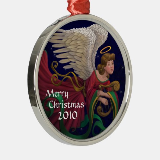 ハープの円形のオーナメントとのクリスマスの天使 メタルオーナメント (右)