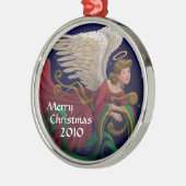 ハープの円形のオーナメントとのクリスマスの天使 メタルオーナメント (左)