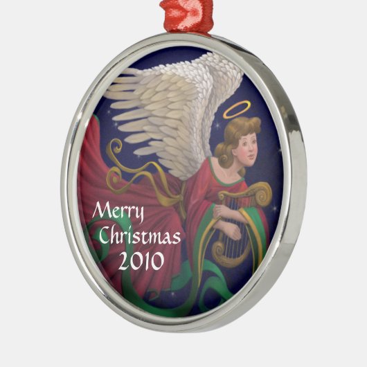 ハープの円形のオーナメントとのクリスマスの天使 メタルオーナメント (左)