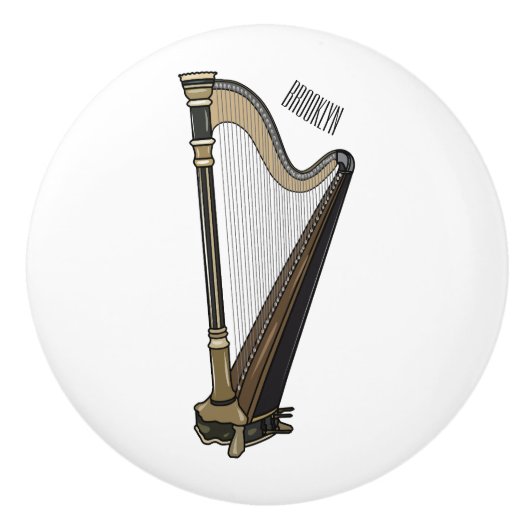 ハープの漫画イラスト セラミックノブ (正面)