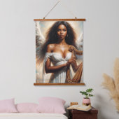 ハープの美しい黒人女性エンジェル 吊り下げ型タペストリー (寝室)