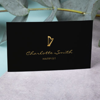 ハープエレガント金ゴールド&ブラックプロフェッショナルミュージシャン 名刺