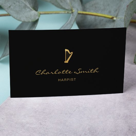 ハープエレガント金ゴールド&ブラックプロフェッショナルミュージシャン 名刺