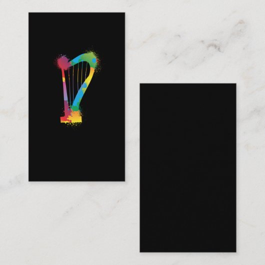 ハープカラフルレトロ音楽愛好家ハーピスト 名刺 (正面/裏面)