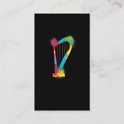 ハープカラフルレトロ音楽愛好家ハーピスト 名刺 (正面)