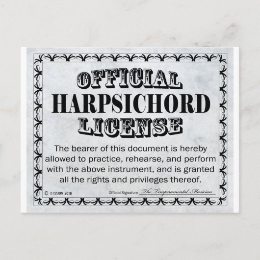ハープシコード免許 ポストカード (正面)