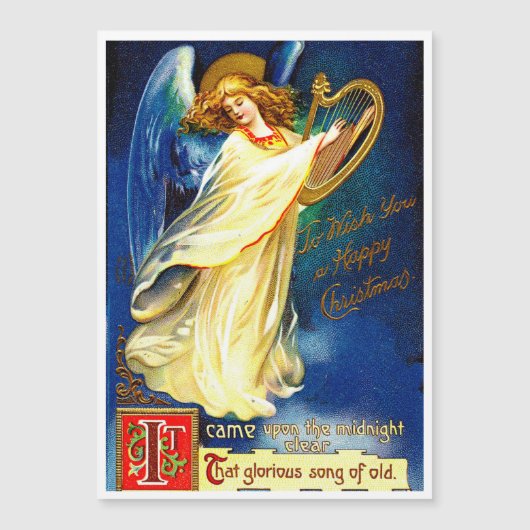 ハープホリデーカード付きヴィンテージクリスマスエンジェル (正面)