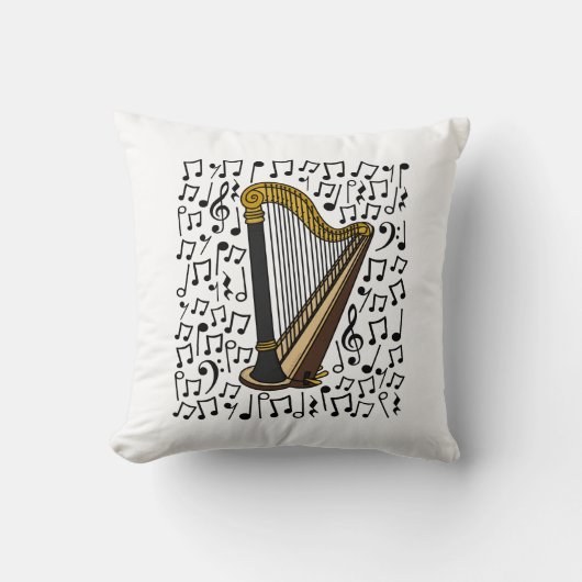 ハープミュージカルノート，ハーピスト音楽先生 クッション (正面)