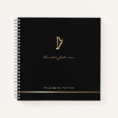 ハープ先生ススタイリッシュクリプト音楽金ゴールドブラック ノートブック (正面)