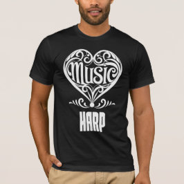 ハープ愛好家のための優雅なスクロールハート Tシャツ