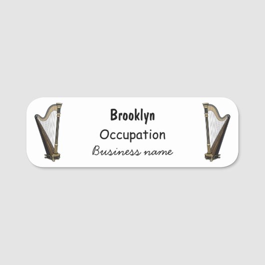 ハープ漫画イラストレーション 名札 (正面)