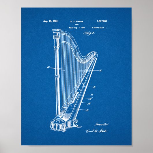 ハープ特許 – 青写真 ポスター (正面)
