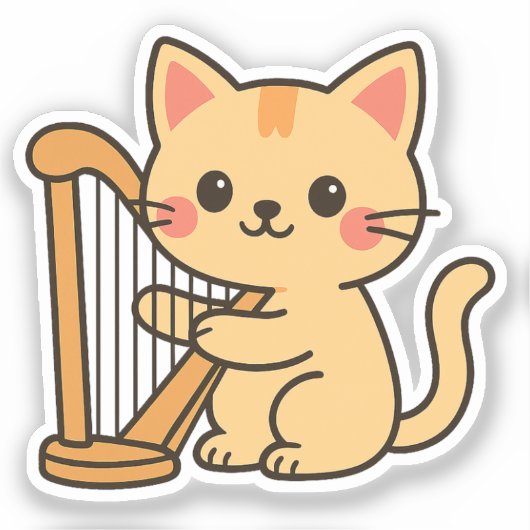 ハープ猫ファンタジーアート シール (正面)