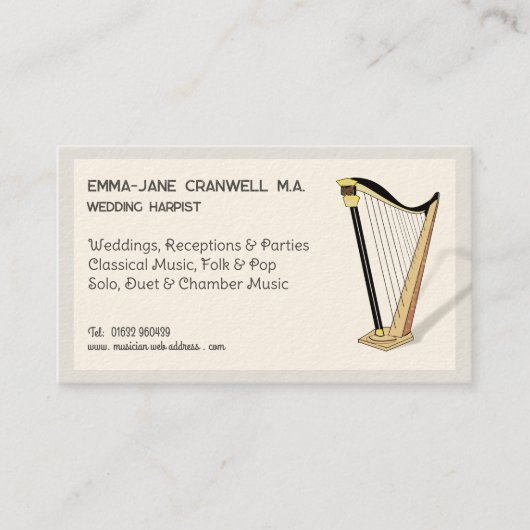 ハープ結婚プレイヤーズハーピストミュージシャンパーソナライズされた 名刺 (正面)