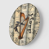 ハープ転がヴィンテージ楽譜ユニーク~ ラージ壁時計 (傾斜)