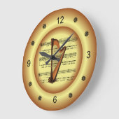 ...ハープ～楽譜～金ゴールド背景 ラージ壁時計 (傾斜)