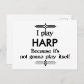 ハープ - 自分で弾く 面白い デコ ミュージック ポストカード (正面/裏面)