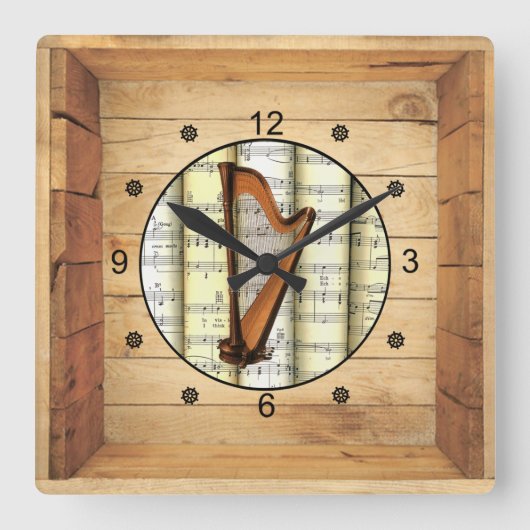 ハープ~3次元~フォークアートボックス~ スクエア壁時計 (正面)