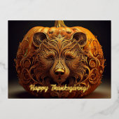 ハーベストガーディアンベアパンプキ華美ンサンクスギビング 箔シーズンポストカード (正面)