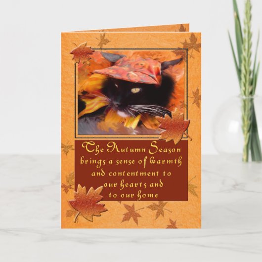 ハーベストシーズンブラックキャットサンクスギビング シーズンカード (正面)