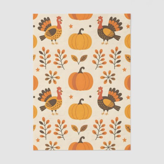 ハーベストターキーアンドパンプキンフォークアートサンクスギビング 薄葉紙 (正面)