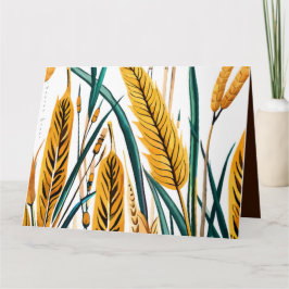 ハーベストハーモニー: 白いキャンバスに浮かぶ小麦の模様 カード