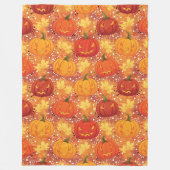 ハーベストパンプキンオータム紅葉コージーハロウィーン フリースブランケット (正面)
