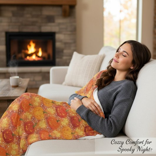 ハーベストパンプキンオータム紅葉コージーハロウィーン フリースブランケット