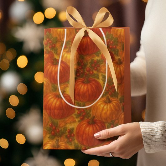ハーベストパンプキンパターン – 秋感謝祭 ミディアムペーパーバッグ