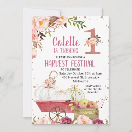 ハーベストパンプキンファースト誕生日招待状 招待状 (正面)
