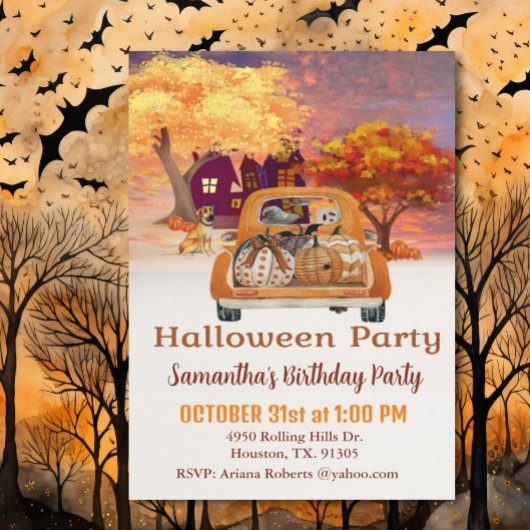 ハーベストピックアップトラックハロウィーン誕生日パーティー 招待状