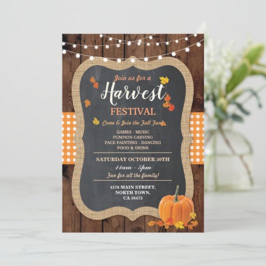 ハーベストフェスティバルカボチャイベントチョークギンガム 招待状 (スタンド正面)