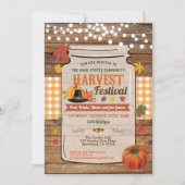 ハーベストフェスティバル素朴な木のメイスンジャーのパーティー 招待状 (正面)