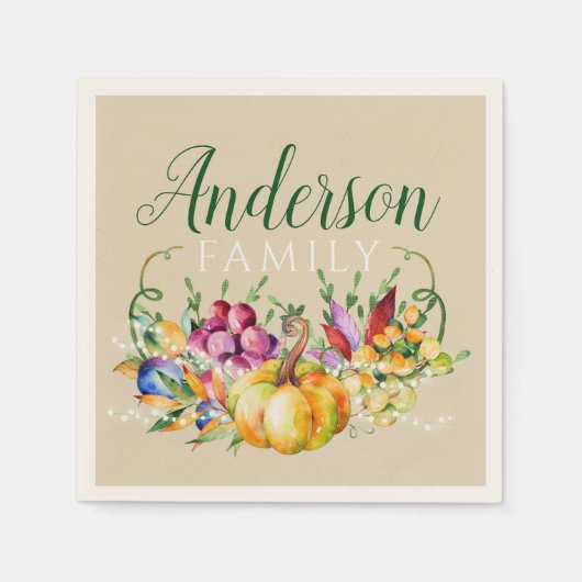 ハーベストブーケファミリーネーム秋 スタンダードカクテルナプキン (正面)