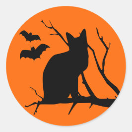 ハーベストムーンステッカーのハロウィーン猫 ラウンドシール