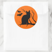 ハーベストムーンステッカーのハロウィーン猫 ラウンドシール (バッグ)