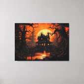 ハーベストムーン幽霊のよく出るハウスオンパンプキンクリーク キャンバスプリント (正面)