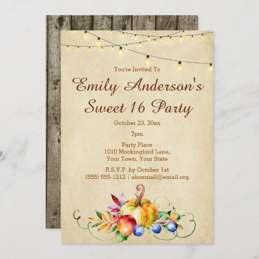 ハーベストライトスイート16誕生日 招待状 (正面/裏面)