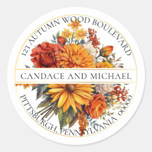 ハーベスト金ゴールドオレンジフローラブーケ差出人住所 ラウンドシール