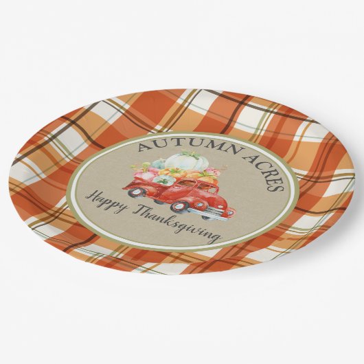 ハーベスパーソナライズされたトパンプキントラック感謝祭 ペーパープレート (アングル)