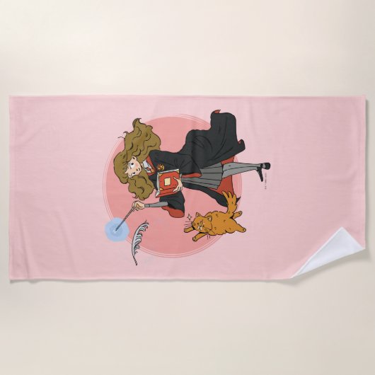 ハーマイオニーとクロクシャンクスWingardium Leviosa ビーチタオル (正面)